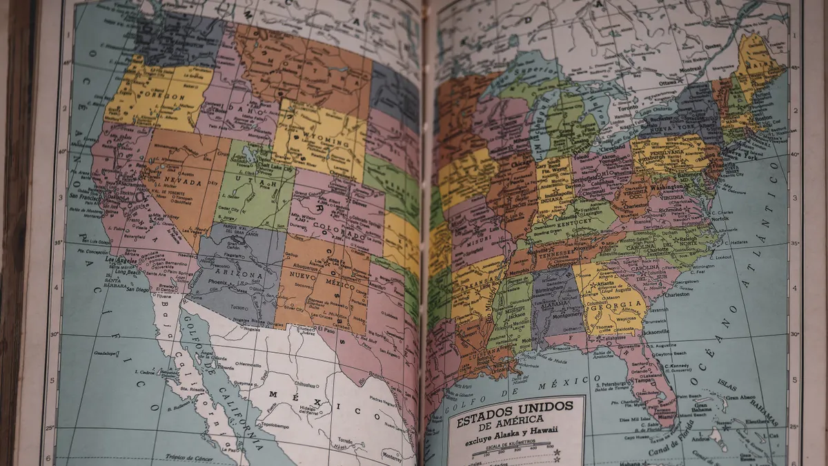 open book showing a U.S. map